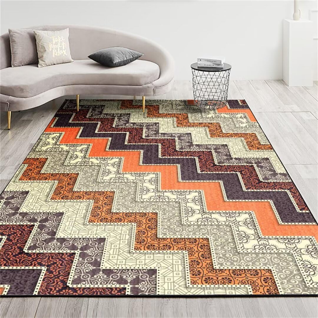 Tapis de salon moderne géométrique orange 120x170cm pour couloir