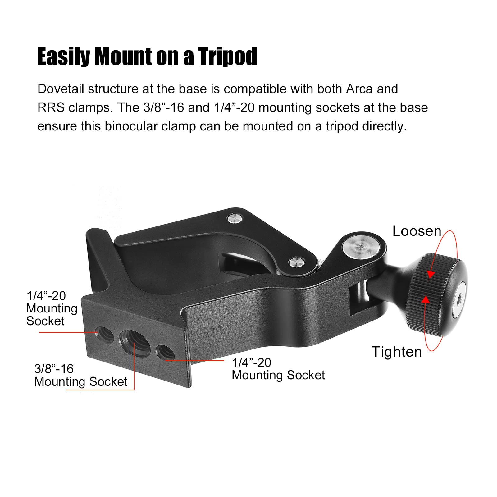 SUNWAYFOTO CC-09 Adaptateur de trépied Universel pour Jumelles avec Adaptateur Arca Swiss Compatible avec Tous Les trépieds 1/4 et 3/8