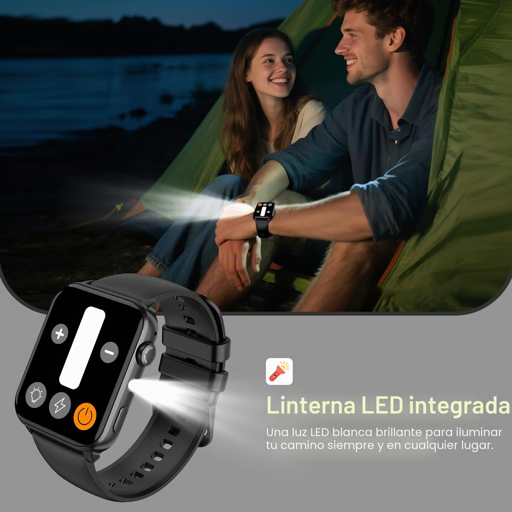 Reloj Inteligente Hombre Mujer, Smartwatch Hombre con Linterna y Llamadas Bluetooth, Smart Watch con 2 Correas, Notificación, Podómetro, Pulsómetro, 100+ Modos Deportivos, Smartwatch para Android iOS