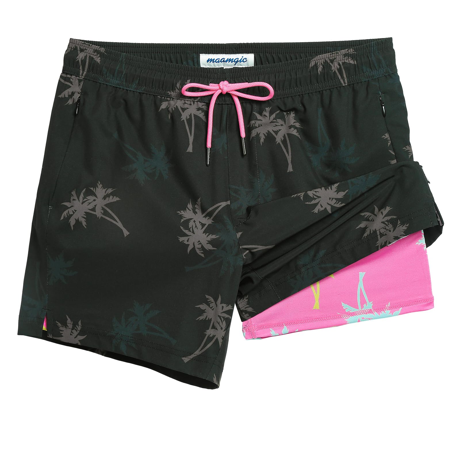 maamgic 5inch Mens Swim Trunks with Compression Liner 2-in-1 Swimming Shorts Stretch Quick Dry with Zipper Pockets