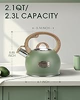 Vista 6 de Hervidor de Té para Estufa, Hervidor de Té Silbante de 2.1 Cuartos para Estufa, Teteras con Mango Plegable de Acero Inoxidable de Grado Alimentario