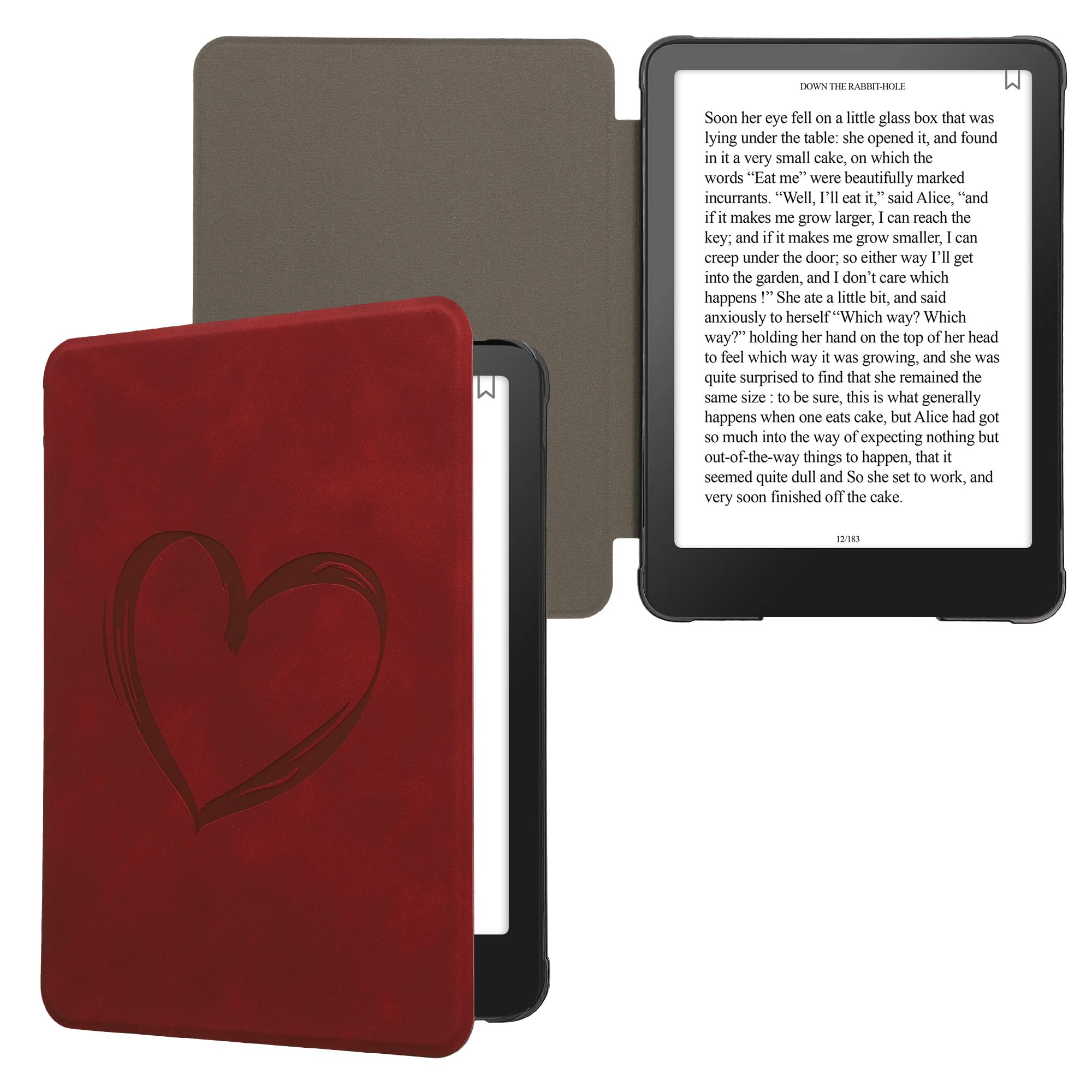kwmobile Etui na czytnik e-booków kompatybilne z Amazon Kindle Paperwhite (2024)/Colorsoft - Etui ze sztucznej skóry z podstawką - Brushed Heart w ciemnoczerwonej czerwieni