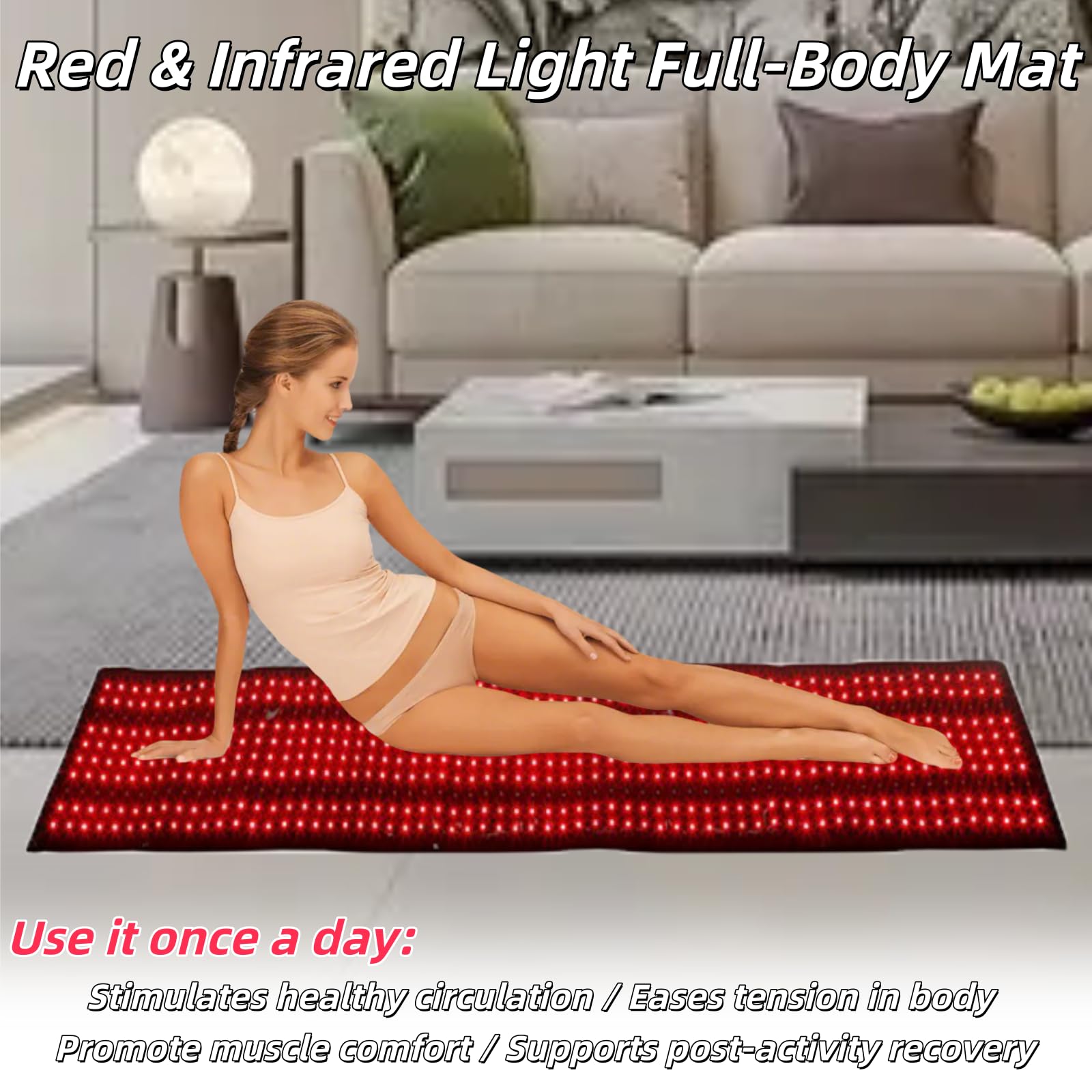 Tappetino per Terapia con Luce Rossa e Infrarossa per Uso Corpo Intero, 630 LED 660nm & 850nm con Telecomando, 3 Modalità & 5 Livelli di Luminosità, Grande Pad di Recupero con Timer di Automatico