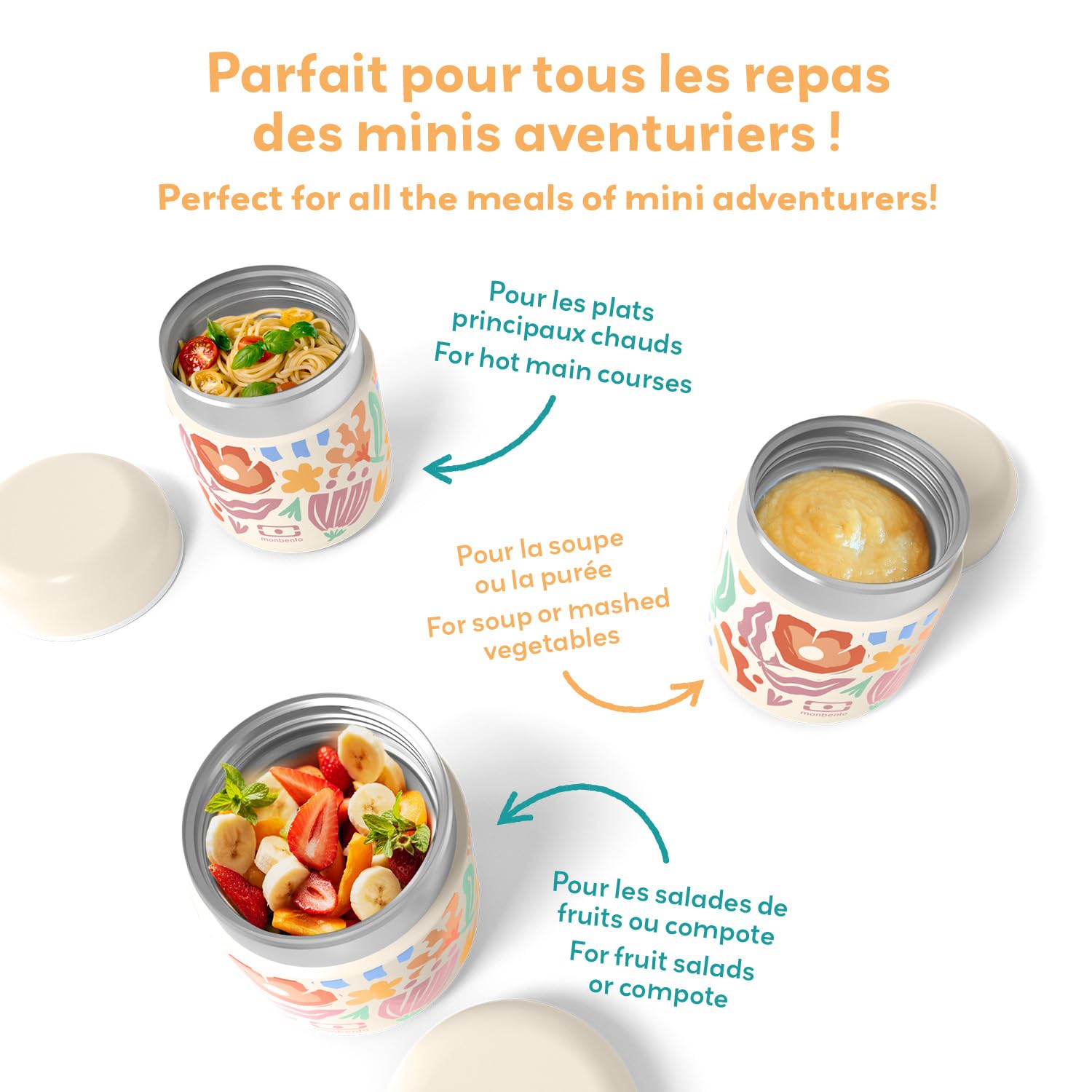 monbento Lunch Box Isotherme Enfant - Inox - Chaud/Frais jusqu'à 5h - 280ml | Petite Boîte Repas Hermétique - Idéal pour Travail/Ecole - sans BPA - Léger, Compact et Résistante - Idée Cadeau - Fleurs