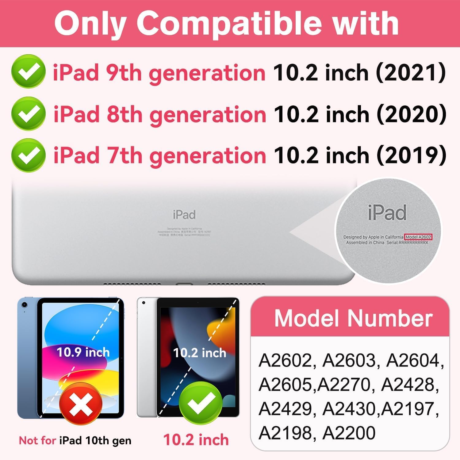 BMOUO Case for iPad 9th 8th 7th Generation (10.2 inch, 2021/2020/2019), Shockproof Protective iPad 10.2 Case with Built-in Stand/Pencil Holder, Rose Pink
