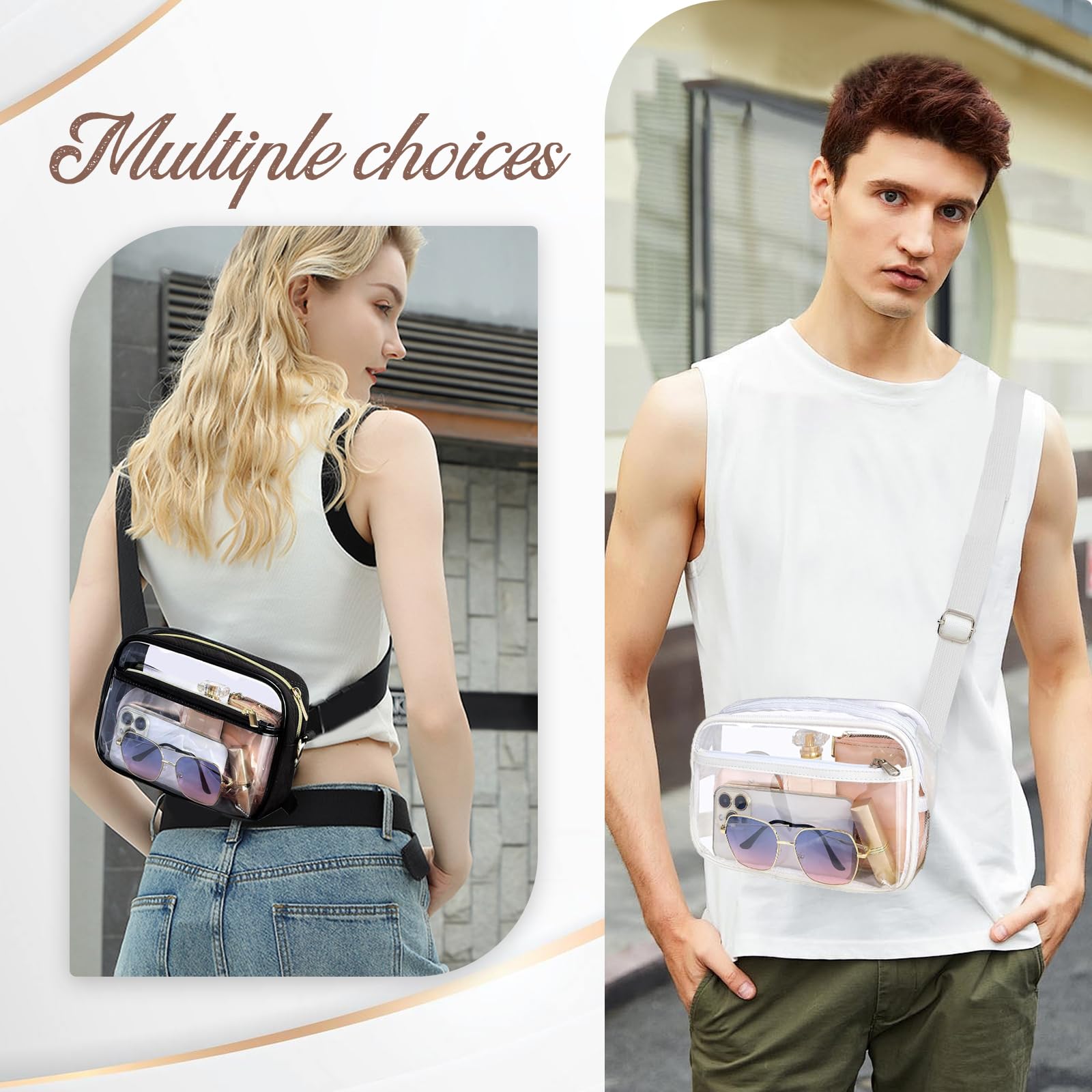 Durchsichtige Umhängetasche, PVC Transparente Tasche Damen Crossbody Schultertasche Wasserdichte Sling Bag mit Verstellbarem Gurt für Konzerte Sportveranstaltungen Shopping Wandern