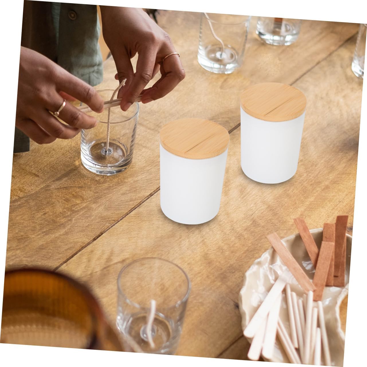 DIYEAH 6Sets DIY Aroma Candle Glass Jars with Lids Elegant Candle Tins for Making for Storing Dried Flowers and Essential Oils Decor