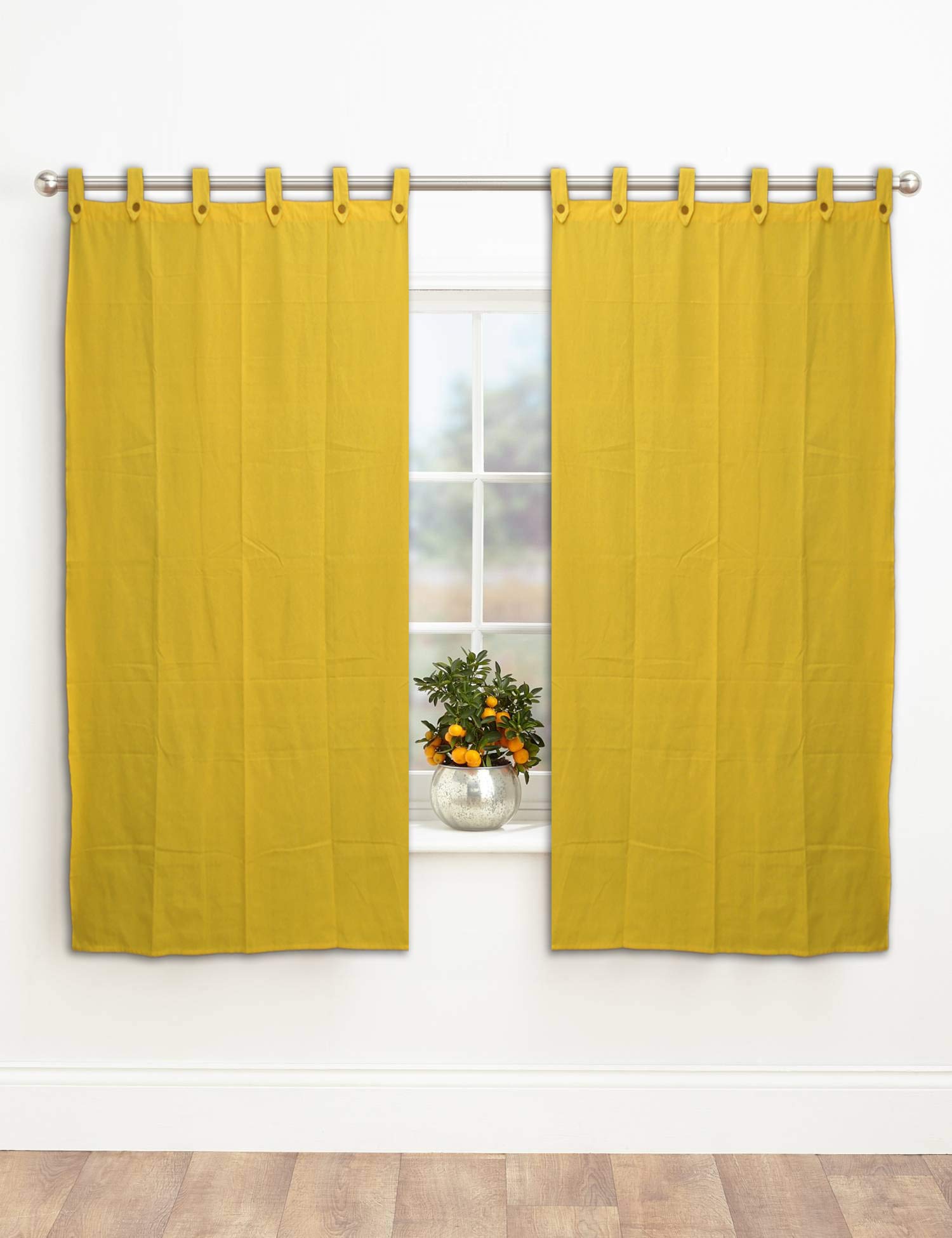 Export Quality Cotton Plain Loop Window Curtains, Yellow, 5 Feet - Pack of 2-image-41