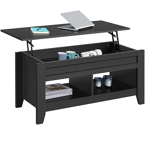 Yaheetech Mesa Centro Elevable Mesa de Café para Salón con Revistero Mueble Salon Comedor de Madera MDF 104.5 x 49.5 x (49-61.5) cm Negro - Negro