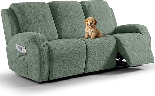 Miniatura 7 de Vansofy - Fundas elásticas para sofá reclinable, 8 piezas, funda suave de jacquard para sofá reclinable, protector de muebles con parte inferior