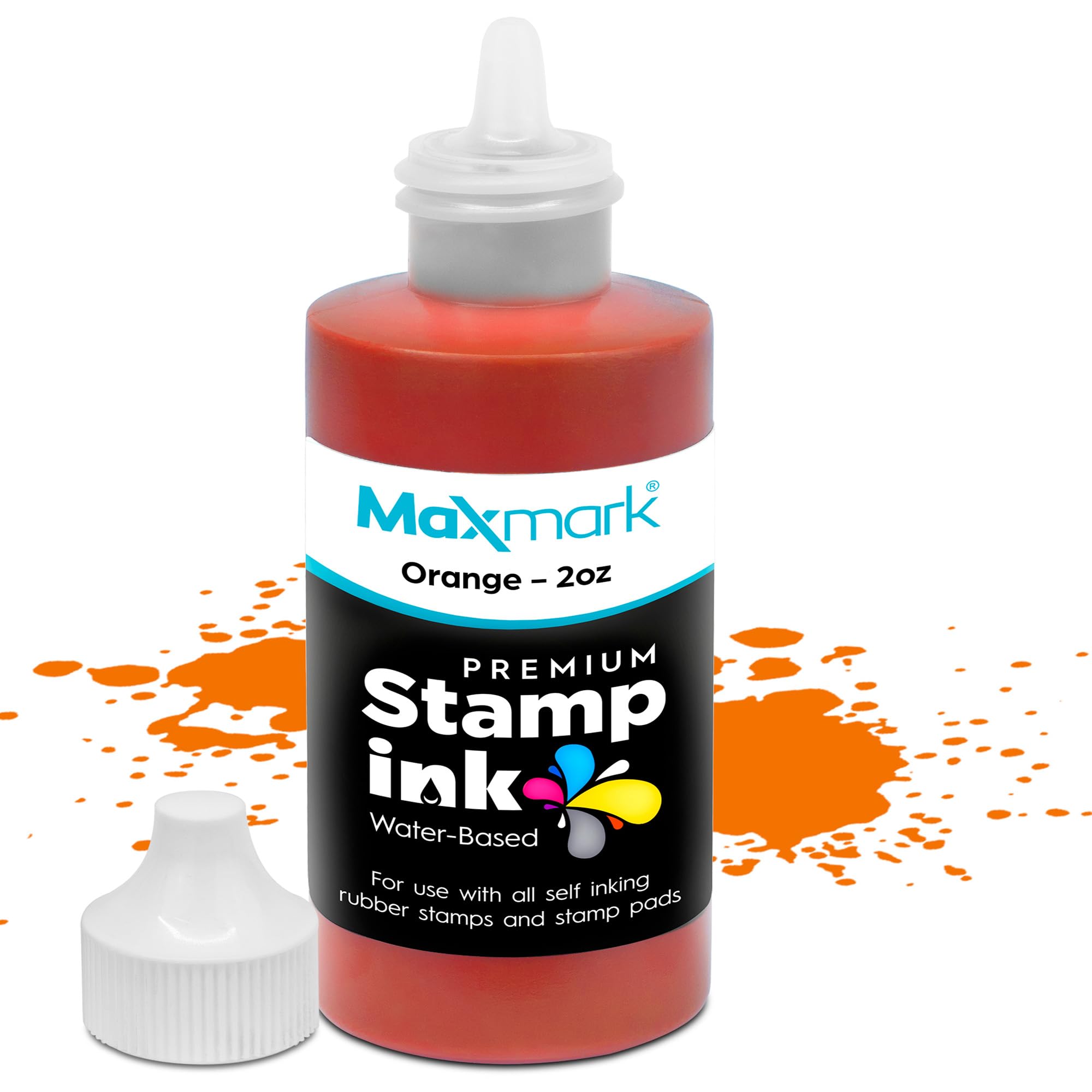MaxMark Premium Refill Ink for self inking stamps and stamp pads, Orange Color - 2 oz.