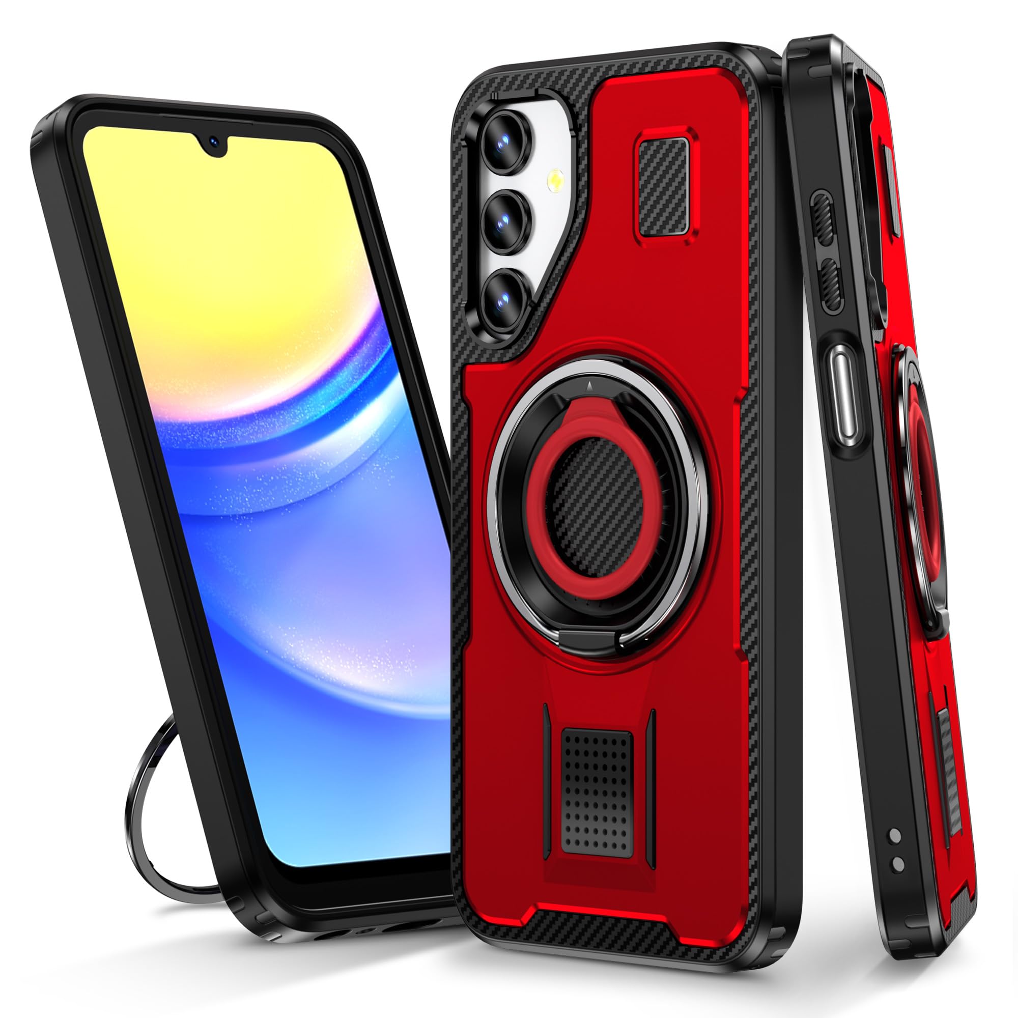 Lokyoo for Samsung Galaxy A15 5G Case, [Invisible Built in 360° Stand & Finger Ring Holder] [MIL-Grade Drop Protection] Dual Layer Shockproof Full