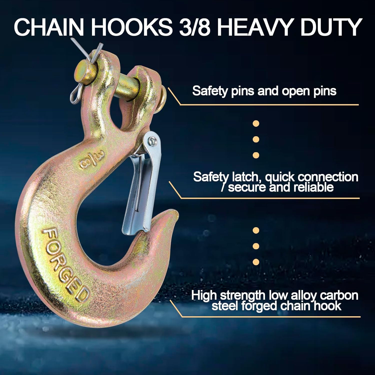 Chain Hooks, Safety 3/8 Chain Hook, Heavy Duty Forged G70 Clevis Slip Hook with Safety Latch for Marine, Trailers，Trucks Towing（10 Pack