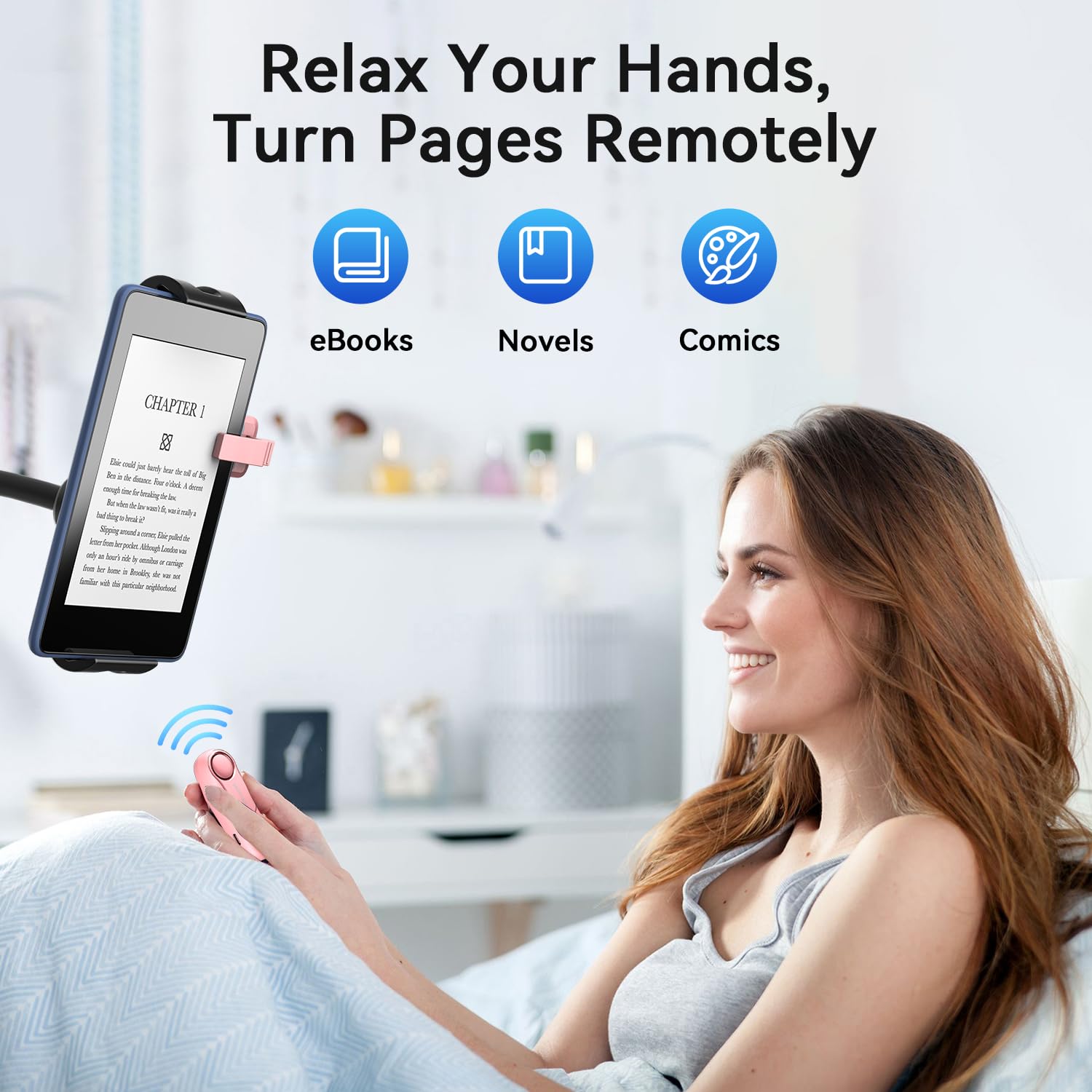Supporto per Tablet eReader con Telecomando Pagina Turner HKRC005 Rosa, Accessori per Kindle, Regali Lettori