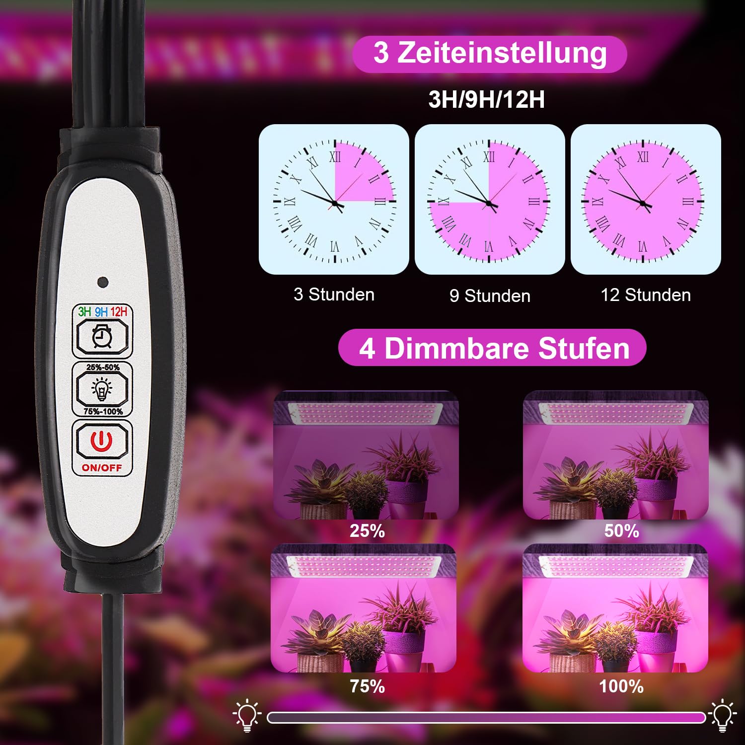 TechVizrs 540 LEDs Pflanzenlampe, LED Vollspektrum Pflanzenlicht Wachsen licht mit 3/9/12H