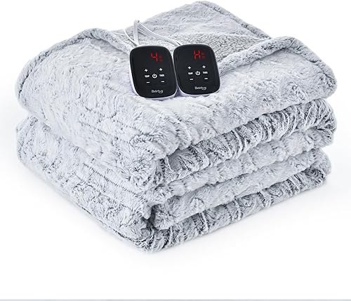 Miniatura 9 de Bearhug Manta eléctrica tamaño King de 100 x 90 pulgadas, manta térmica de doble controlador, piel sintética cálida y sherpa suave, 10 niveles de