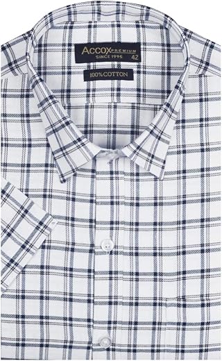 ACCOX Men's Half Sleeves Formal Regular Fit Cotton Check Shirt(Multi,GO547)