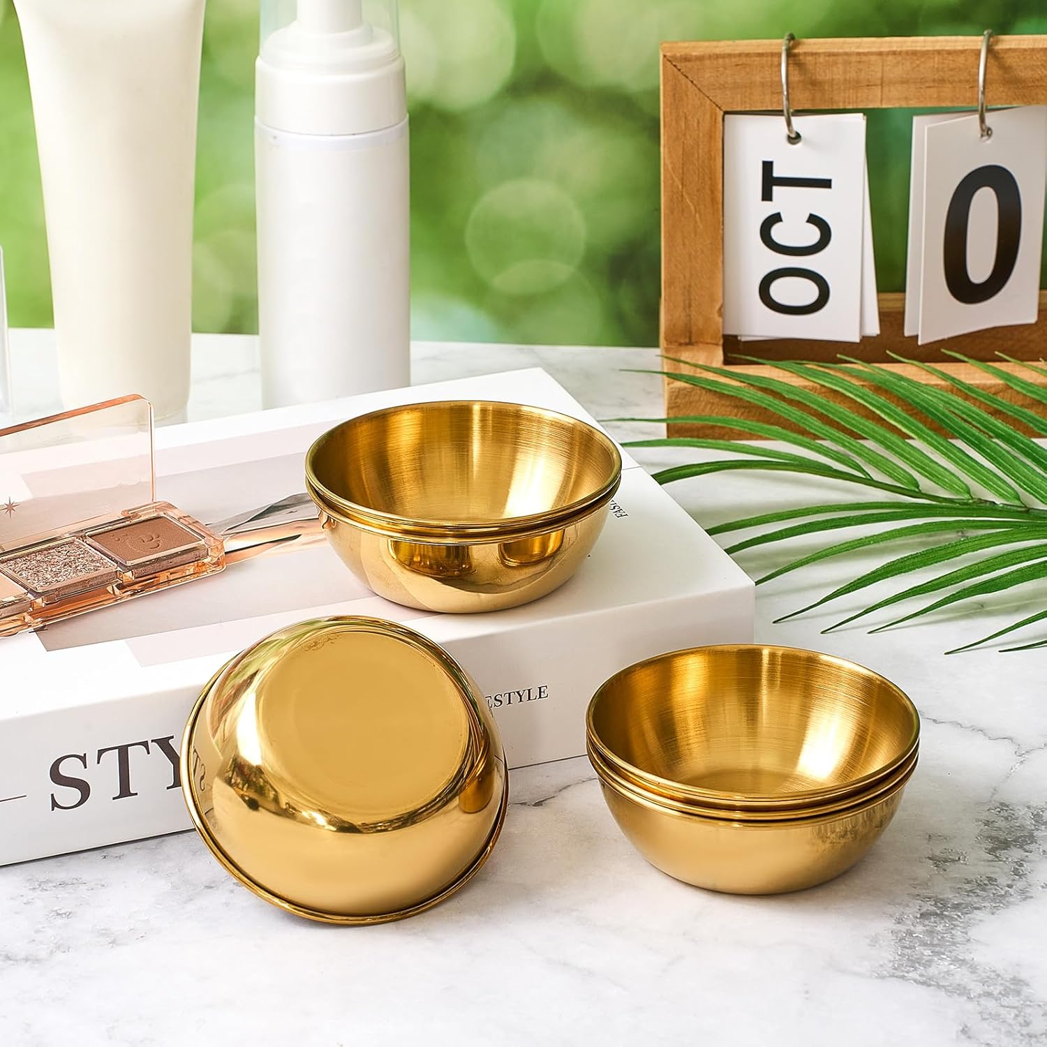 Teenyyou 18 Pcs 3. 23 In DIY Face Mask Mixing Bowl Stainless Steel Esthetician Facial Mask Bowl Facial Small Mixing Esthetician Supplies for Lady Women Skincare Home Salon Cosmetic Beauty (Gold)