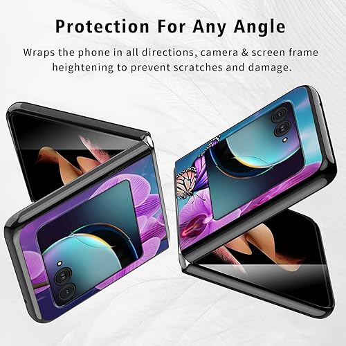 Vista 116 de Funda para Motorola Moto Razr Plus 2023 con protección de pantalla, cubierta trasera de policarbonato duro delgada y ultrafina con patrón de estante