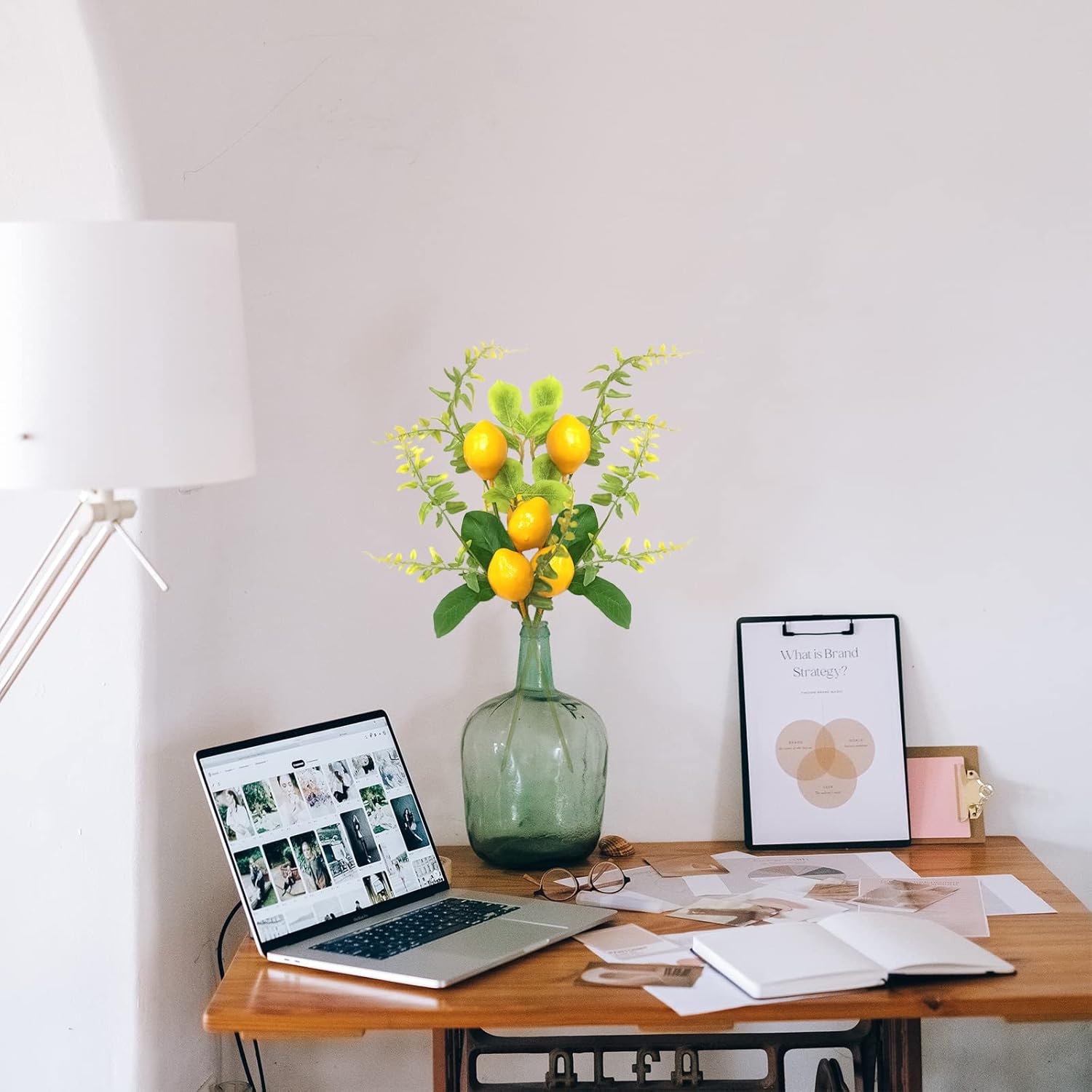 4Pack 17inch Artificial Lemon Branch,Yellow Fake Lemon Flower Branch, Artificial Floral Picks Faux Lemon Tree Stem Vivid Plant Fruit Bouquet for Farmhouse Table Kitchen Festival Party Decor