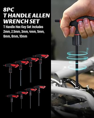 Vista 15 de Lichamp Juego de llaves Allen con mango en T SAE Metric, 16 piezas estándar largo mango en T Allen juego de llaves hexagonales SAE métricas