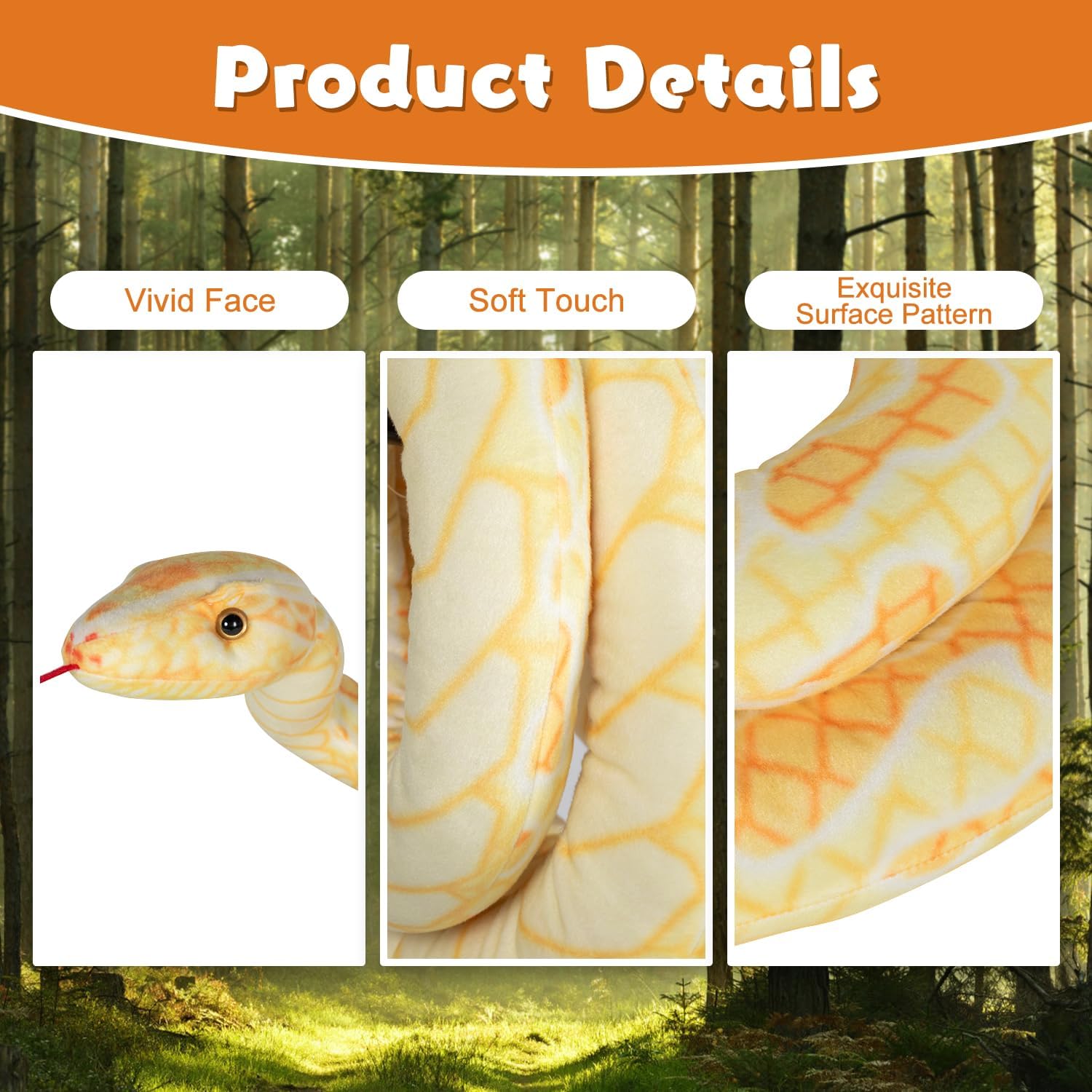 Giant Snake Stuffed Animal, 149 inch Large Lifelike Jumbo Animal Plush Toy for Kids, Curving Huge Snake for Boys & Girls Gift on Birthday Baby Shower Party (Yellow)
