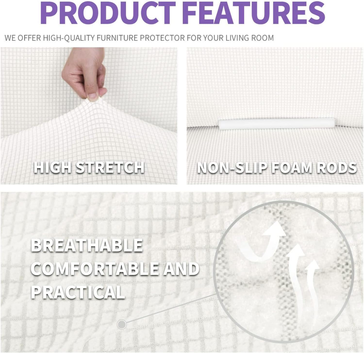 ZNSAYOTX Super Stretch Couch Cover Love Seat Sofa Covers for Living Room Dogs Pet Friendly Furniture Protector Spandex Loveseat Slipcovers with Anti Slip Foam Sticks (White, Loveseat)