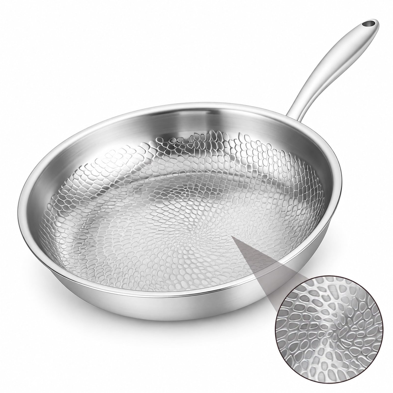 Padella in titanio, senza rivestimento, in titanio martellato, per tutti i tipi di fornelli, padella antiaderente in titanio per cucinare, padella multifunzione in acciaio inox (26 cm)
