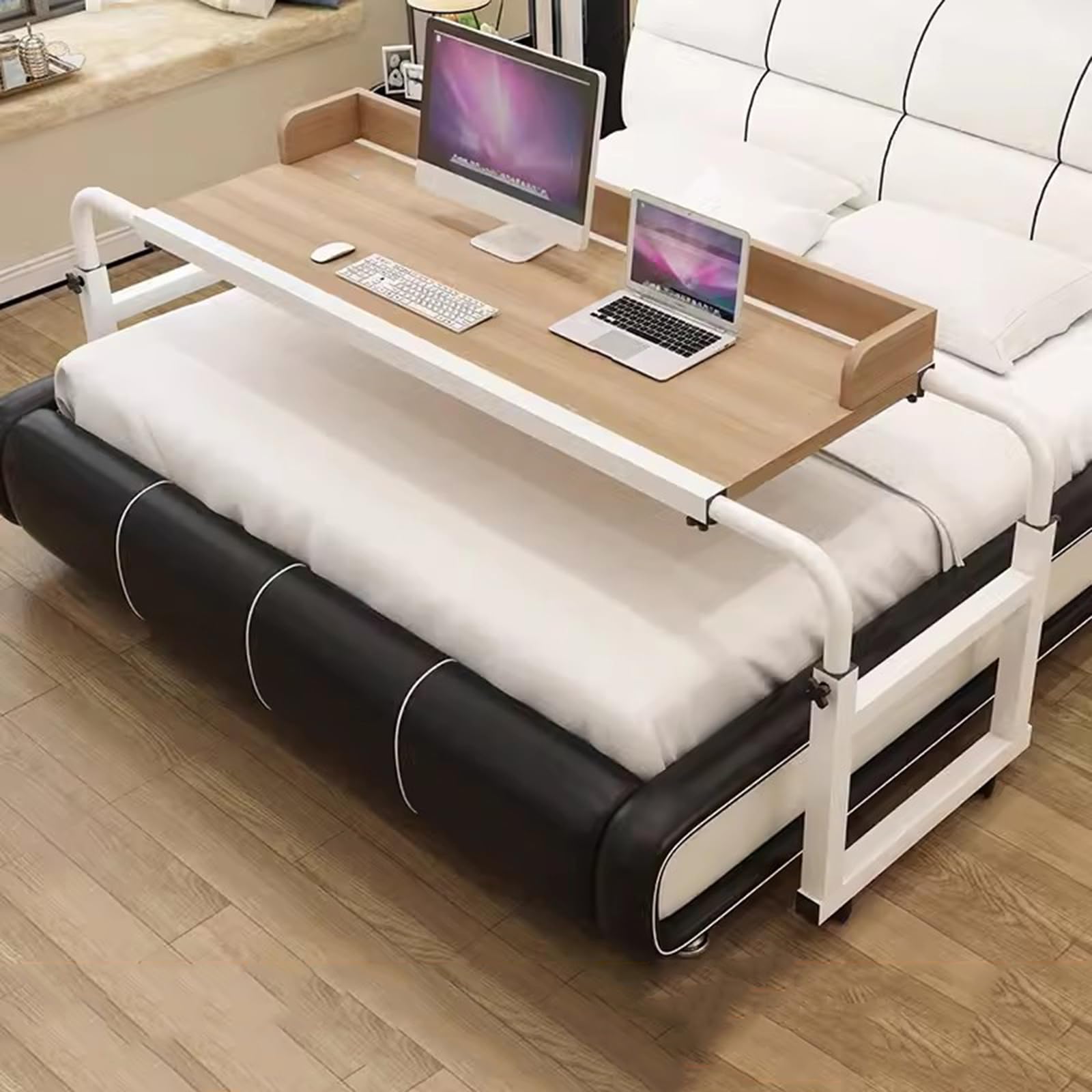 ZHFASDS Overbed Table With Wheels，Fully Adjustable Height And Length Desk Rolling Medical Table Standing Workstation Food Tray Laptop Bed Table Food Tray Desk(Color:Wood)
