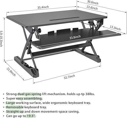 Miniatura 3 de Convertidor de Escritorio de Pie  Elevador de Escritorio de Trabajo de Sentarse a Pararse  Ajustable de 14.5 cm a 50 cm  Se Adapta a Monitor Dual -