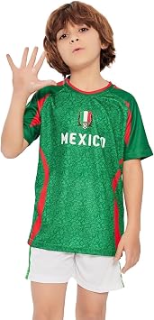 Bolognifi Kids Football Jersey European/Americas Cup T-shirt Boys Girls Sports Soccer Half Sleeved Shorts SetMexico,4-5Y