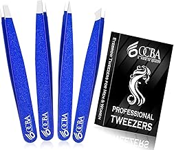 4 Pcs Blue Facial Hair Tweezers for Women Men for Accurate Eyebrow Grooming - Professional Stainless Steel Tweezers with Coating