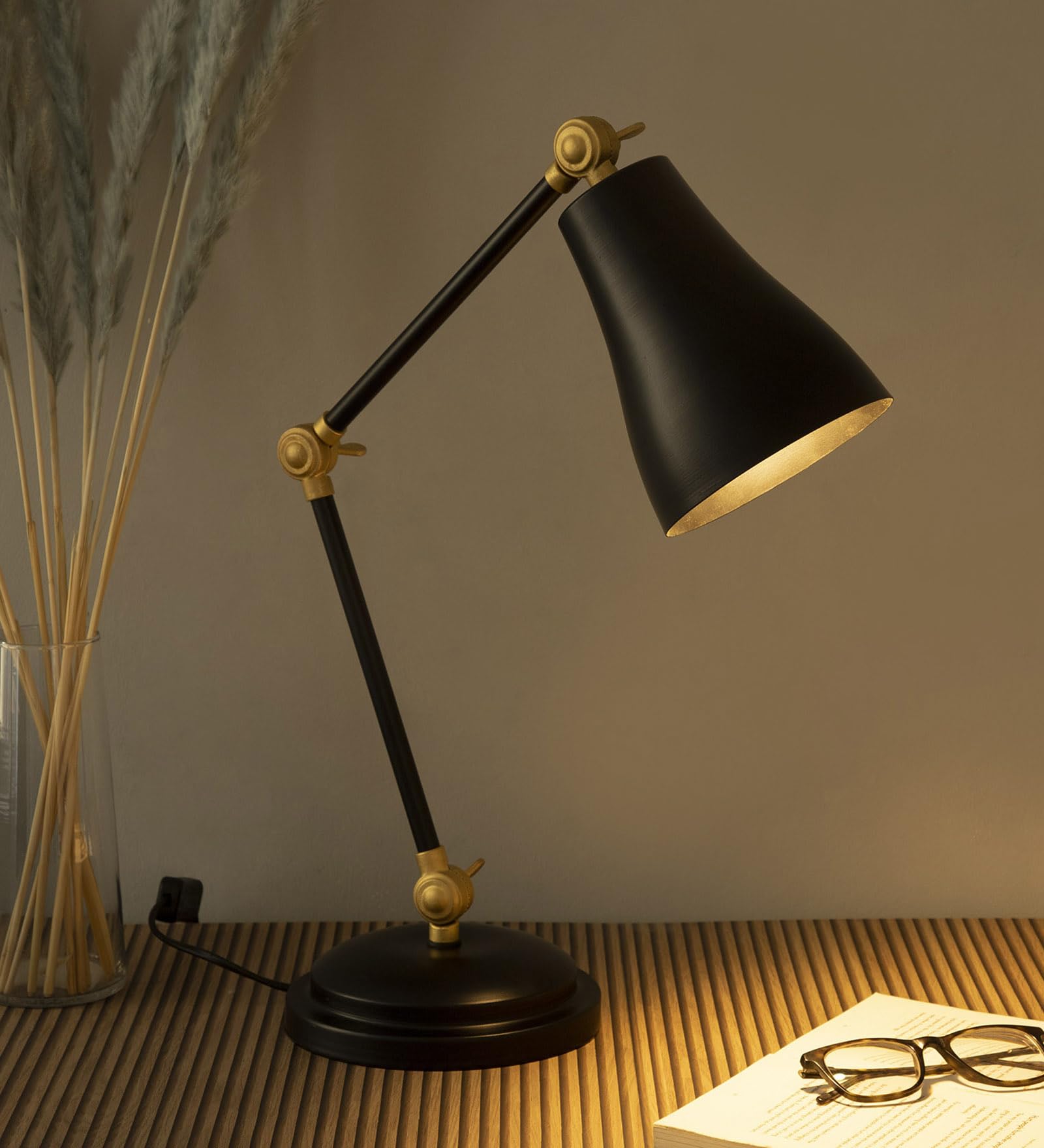 SHOPPEEFRY Black Antique Brass Study Table Lamp, Modern Swing Arm Desk Light for Bedside Reading, Study, Home & Office Table, Desk Lamp with Adjustable Head and Body-picture-10