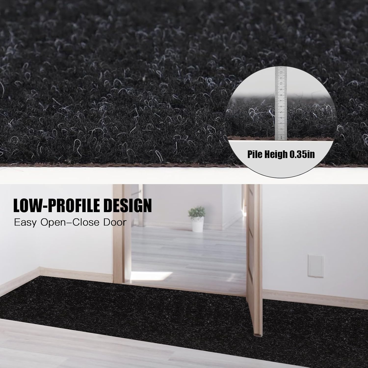 Runner Rug 2' x 8' Outdoor/Indoor, Rug with Natural Rubber Backing Non Slip for Hallway, Kitchen, Patio, Laundry, RV, Entryway, Garage, Bathroom, Area Rug Carpet, Black, Custom Size