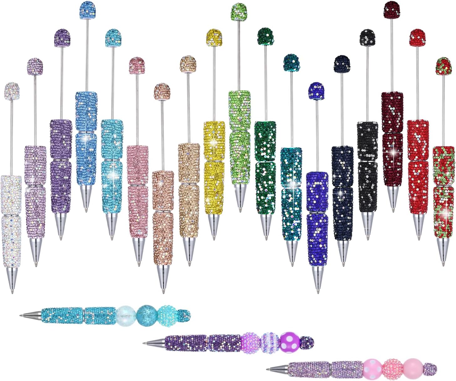 18 Pcs Glitter Rhinestone Beadable Pens Beaded Pens Bulk Fancy Cute Beadable Items DIY Pen Making Kit Beads Bling Ballpoint Pen for Office Party Supplies, Students Teachers Gifts Making