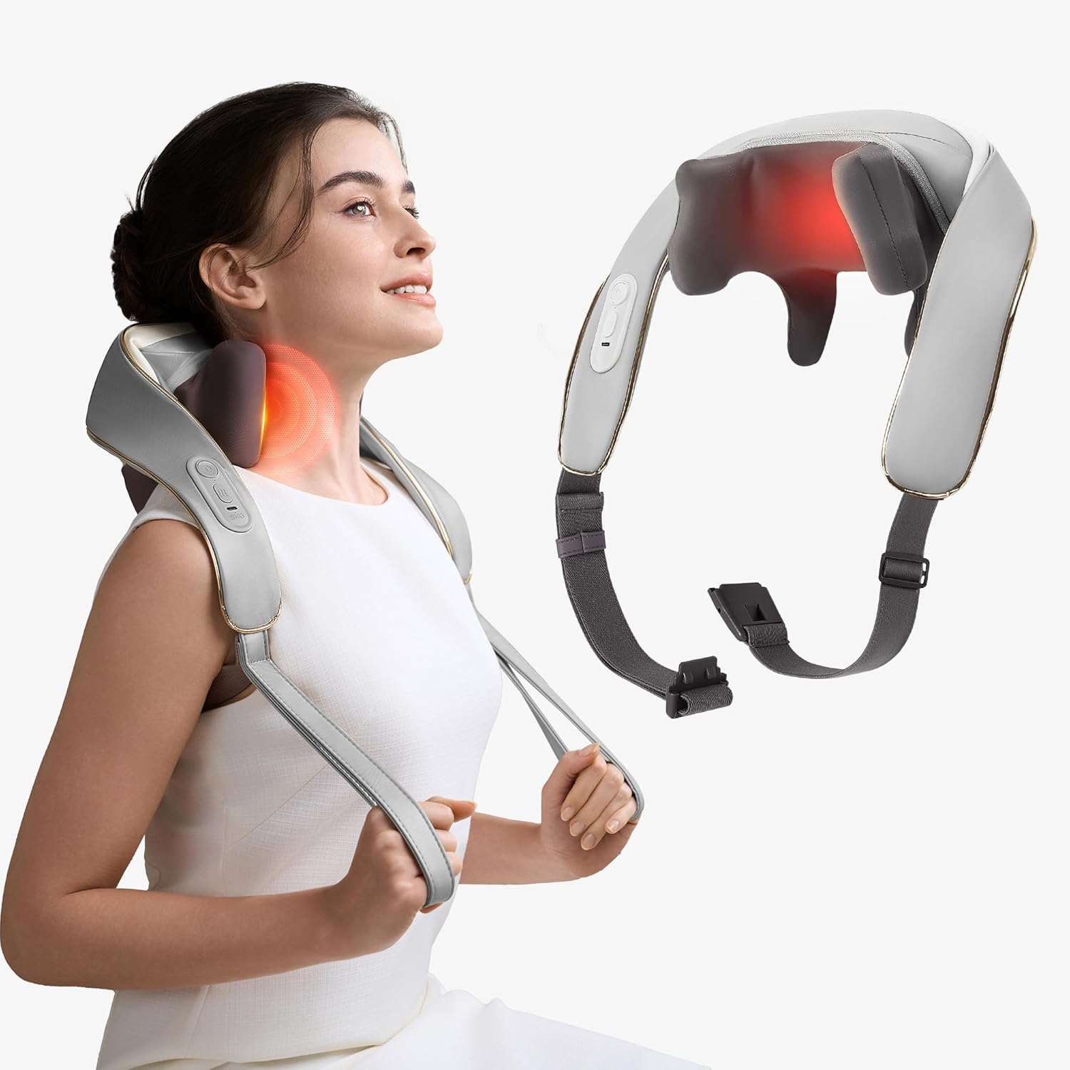 SKG H5 Mini Heated Neck and Shoulder Massager – Cordless Shiatsu Deep Tissue Relief with 3 Modes, Adjustable Heat, Portable Hands-Free Design