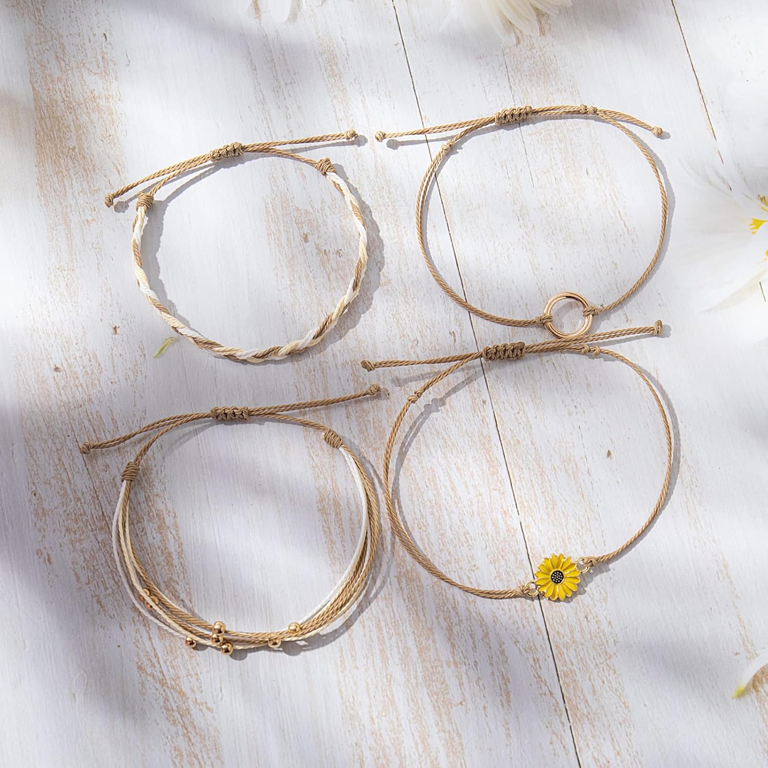 FANCY SHINY Sunflower String Bracelet Boho Braided Rope Wrap Bracelets Cute Summer Beach Surfer Jewelry for Women - Image 3