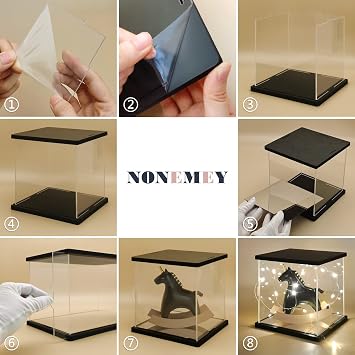 NONEMEY Clear Acrylic Display Case with Two Kind of Lights, Dustproof Diecast Model Show Box,Countertop Box Cube Organizer Stand Dustproof Protection Showcase for Collectibles (6x6x6inch;15x15x15cm)