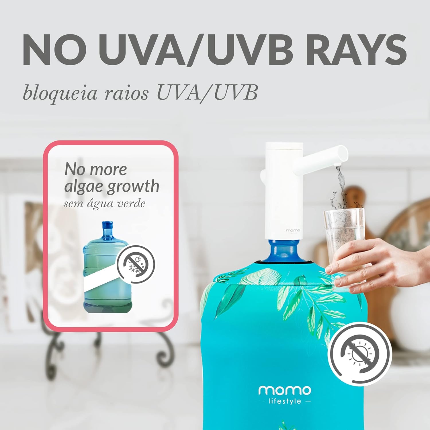 Momo Lifestyle 5 Gallon Water Jug Cover - Insulated Neoprene - Blocks UV Rays - Reversible Double Sided - Water Bottle Sleeve for 5 Gallon Water Dispenser Cover Accessory (Ocean)