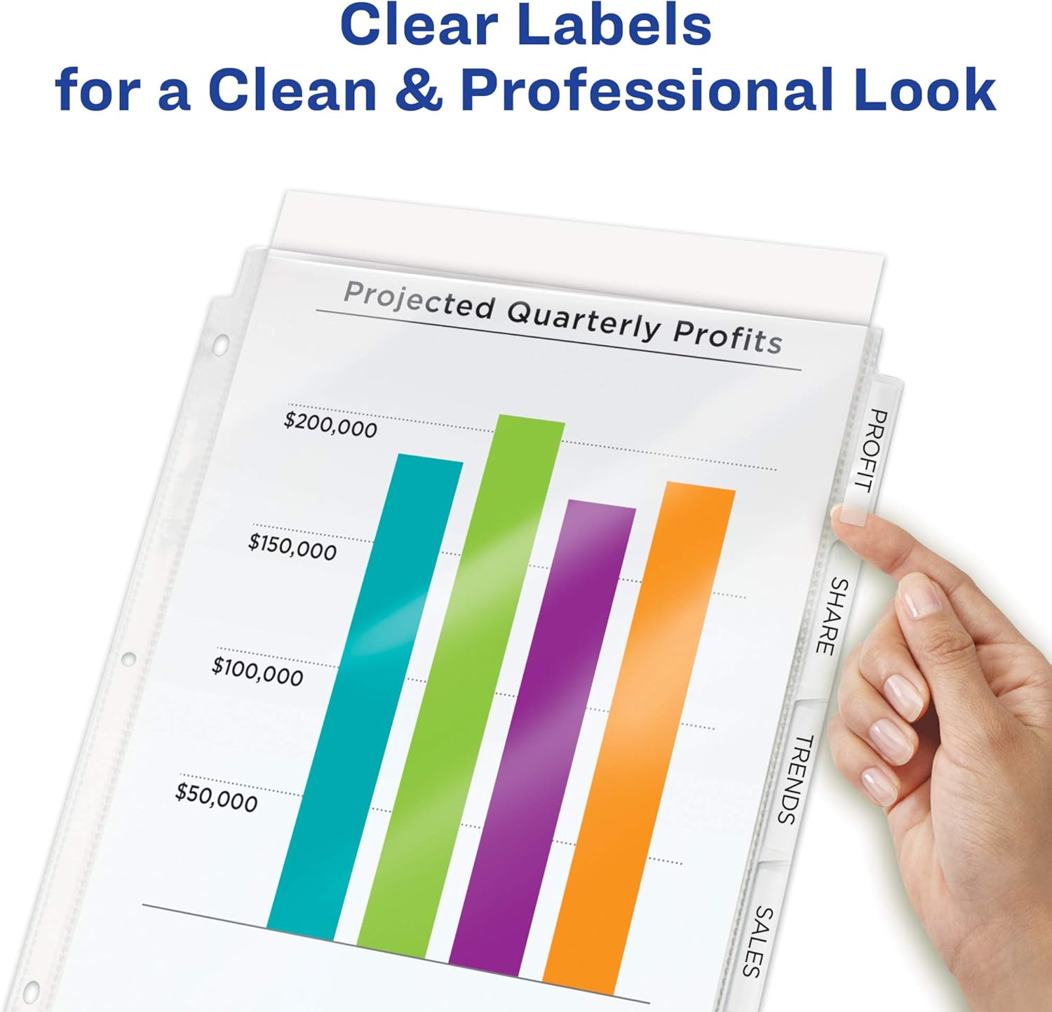 Avery 8-Tab Sheet Protector Dividers, Printable Easy Peel Clear Labels, Index Maker, White Tabs, 1 Set (75501) : Binder Index Dividers : Office Products