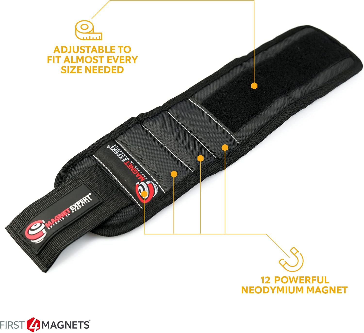 MagWrist Black Magnetic Wristband for Screws, Nails, Drill Bits - Ideal for Carpentry, DIY, Electrician, Mechanic Work Gadget