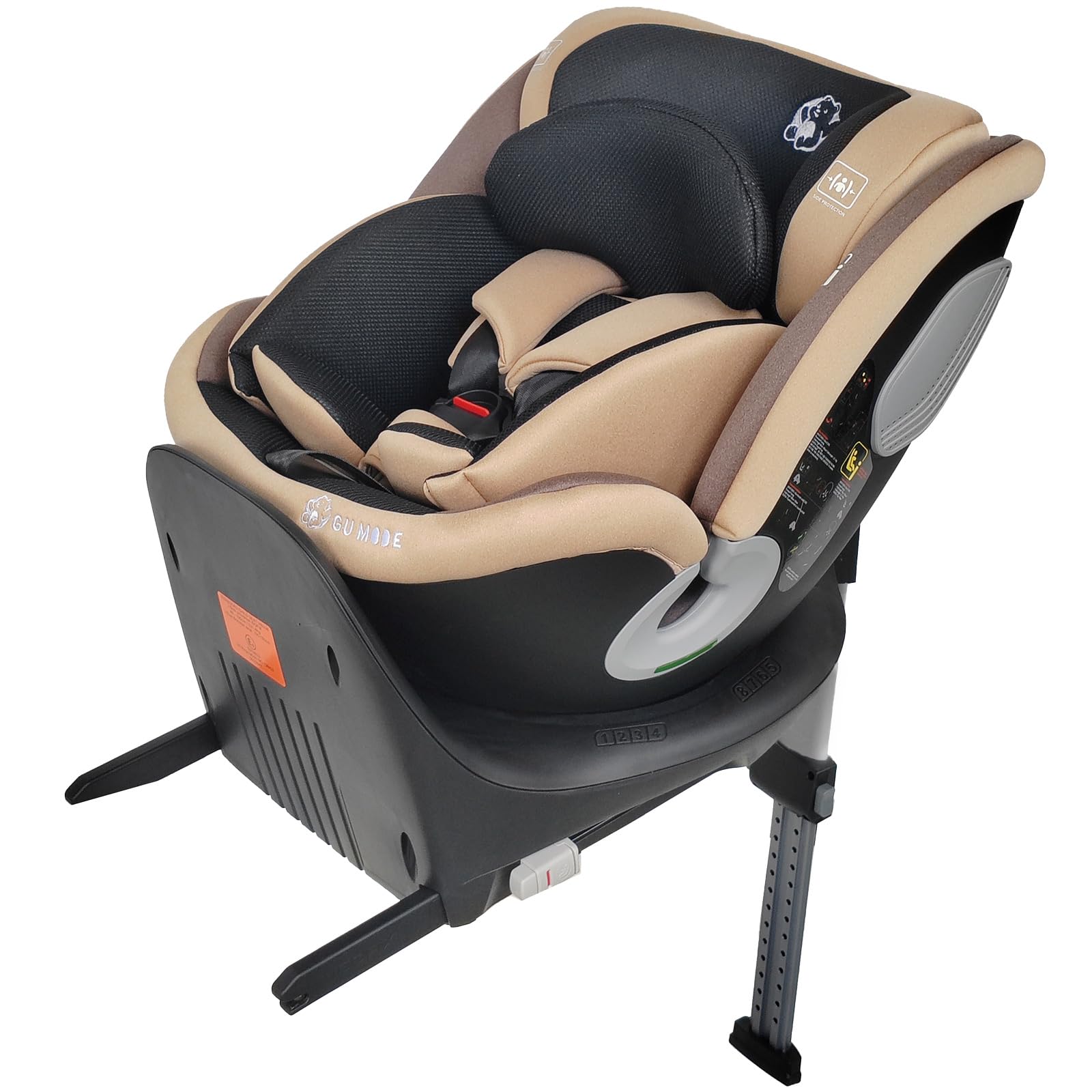 GU MODE チャイルドシート ジュニアシート 新生児~12歳頃(身長40-150cm)(0-36kg)360° 回転式 ISOFIX対応 R129適合 サポートレッグ付き シートベルト固定 ロングユース 取付簡単 5年保証 メッシュタイプ (本体, ブラウン・ブラック)