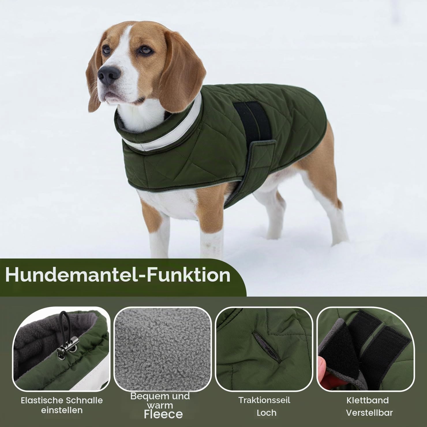 ASENKU Hundemantel Winter XL – Wasserdicht & Winddicht für Grosse Hunde | Fleecegefüttert, Reflektoren, verstellbarer Riemen. Warm Hundejacke für Border Collie, Boxer winterliche Spaziergänge