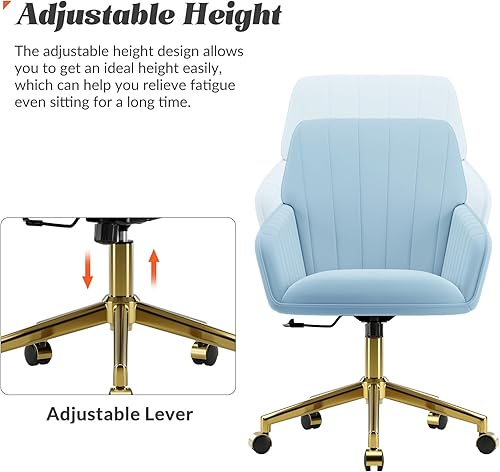 Miniatura 5 de YISHENG - Silla de escritorio de terciopelo para oficina con base dorada, con ruedas, sillas tapizadas modernas ajustables en altura con giro de 360