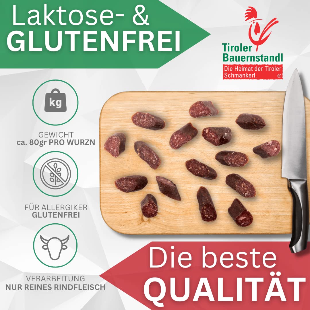 Tiroler Bauernstandl Kaminwurzen |100%| Rindfleisch [12 Stück] Rinder Mini Salami Rinder Wurst Salami luftgetrocknet Wurst Aufschnitt Mini Salami Fleisch & Wurstwaren geräuchertes Fleisch Beef Protein