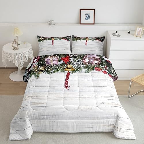 Erosebridal Juego de edredón de plumón de Navidad tamaño Queen, juego de ropa de cama rústico de regalo de Navidad para niños, adolescentes y