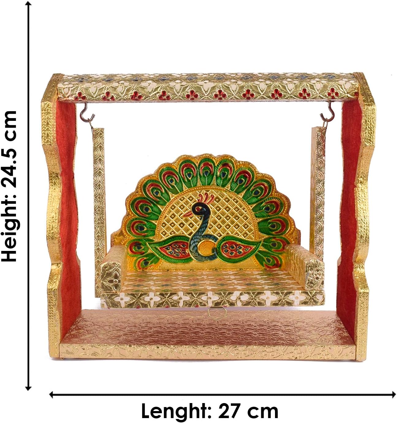 SATVIK Stunning Meenakari Jhula for Laddu Gopal – Elegant Golden Wooden Swing with Exquisite Enamel Finish