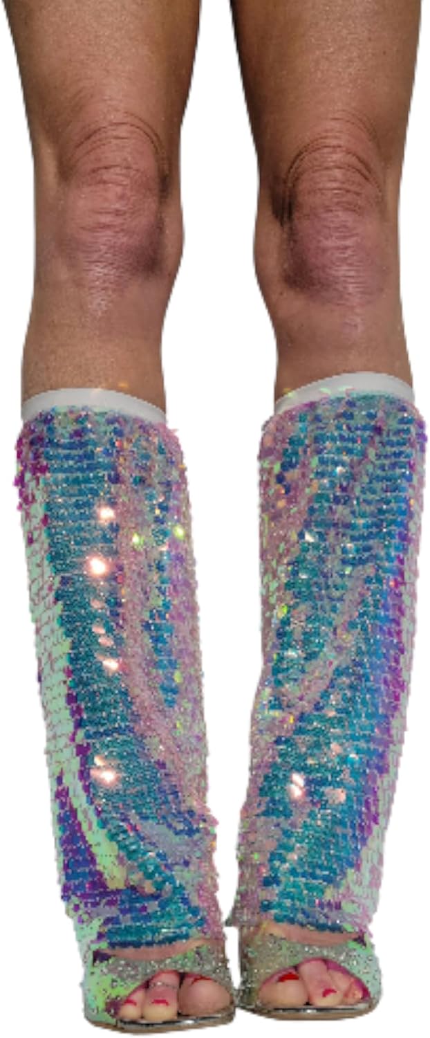 Sequin Rave Leg Warmers, Iridescent Holographic Boot Cover