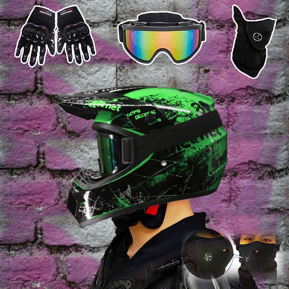 Casco de Motocross para JóVenes de 6 A 18 AñOs, CertificacióN Dot, Incluye Gafas, Guantes Y MáScara, ATV para NiñOs Y NiñAs para Motocross Y Karts