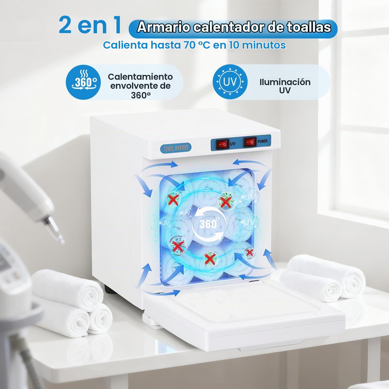 iklestar Calentador de Toallas, 5L Calentador de Toallas gabinete estetica con Clip, pequeña Caja de calefacción de Toalla portátil para Facials SPA salón de Belleza